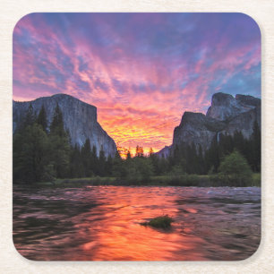 Vibrant Sky Yosemite Valley Square Paper Coaster