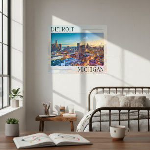 Vibrant Skyline of Detroit at Sunset Poster