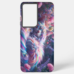 Vibrant Sleeping Cat with Floral Background – Digi Samsung Galaxy Case
