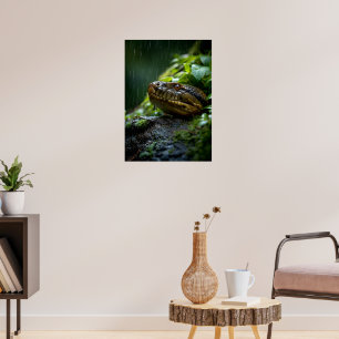 Vibrant Snake in Rainforest Rain Poster