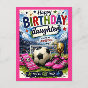 vibrant soccer-themed Daughter birthday card 