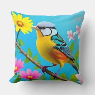 🌸 Vibrant Songbird On Floral Branch Gift Cushion