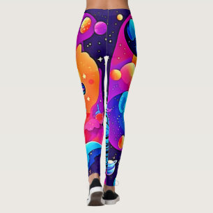 Vibrant Space Cartoon Art: Astronaut Dreams Leggings