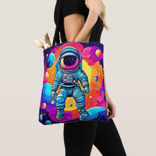 Vibrant Space Cartoon Art: Astronaut Dreams Tote Bag