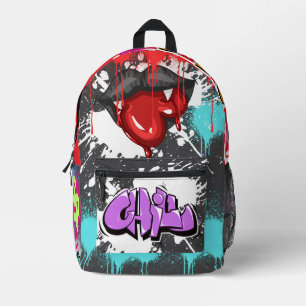 Vibrant spay painting and graffiti Grey Red Printed Backpack