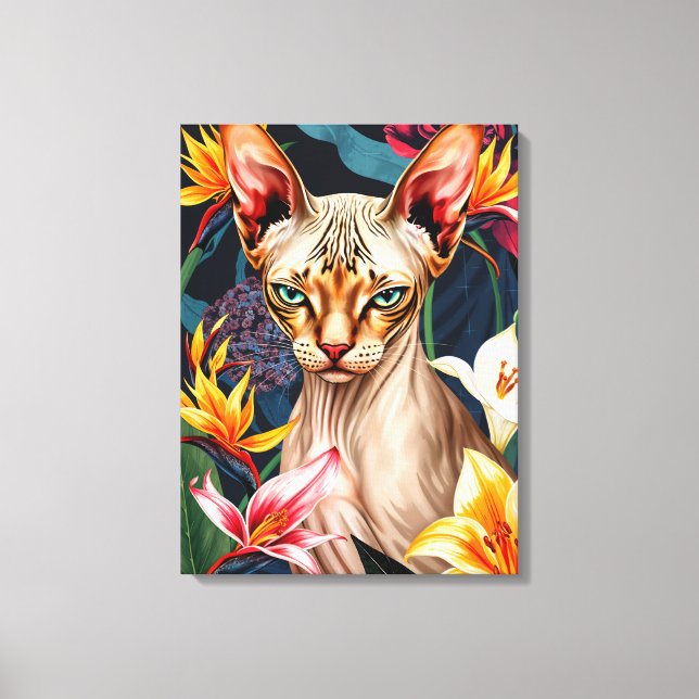 Vibrant Sphynx Cat Digital Artwork Canvas Print (Front)