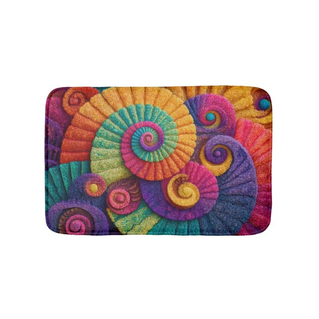 Vibrant Spiral Abstract Patterns Bath Mat (Front)