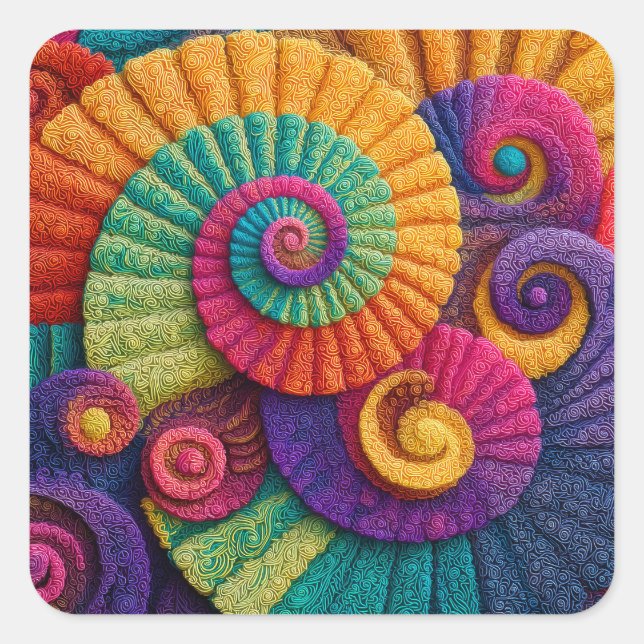 Vibrant Spiral Abstract Patterns Square Sticker (Front)