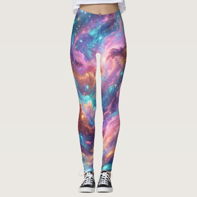 Vibrant Spiral Galaxy Nebula Leggings (Front)