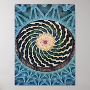 Vibrant spiral pattern on ceiling of a temple poster