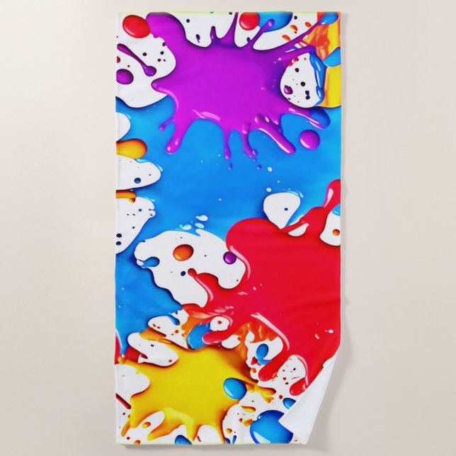 Vibrant Splashes of Neon Colours Beach Towel (Front)
