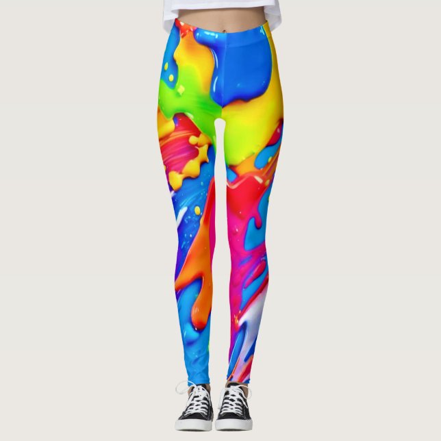 Vibrant Splatter Colour Burst Design Leggings (Front)