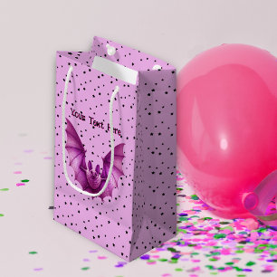 Vibrant Spooky Pink Flying Bat Black Stars Small Gift Bag