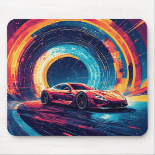 Vibrant Sports Car in a Dynamic Abstract Art Mouse Pad