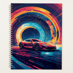 Vibrant Sports Car in a Dynamic Abstract Art Planner
