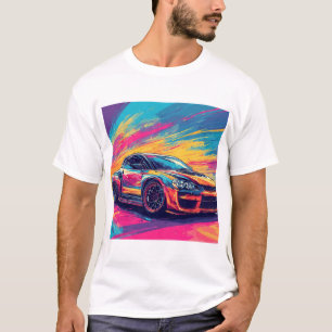 Vibrant Sports Car in a Dynamic Abstract Art T-Shirt