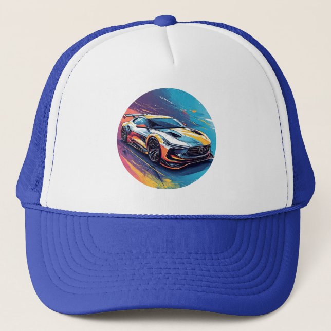 Vibrant Sports Car Trucker Hat (Front)