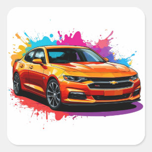 Vibrant Sports Car with Splash of Colours Square Sticker