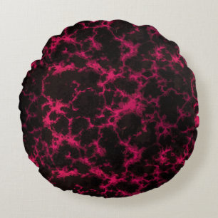 Vibrant Spotted Pink and Black Flames Round Cushion
