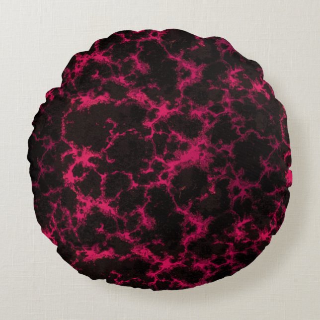Vibrant Spotted Pink and Black Flames Round Cushion (Front)