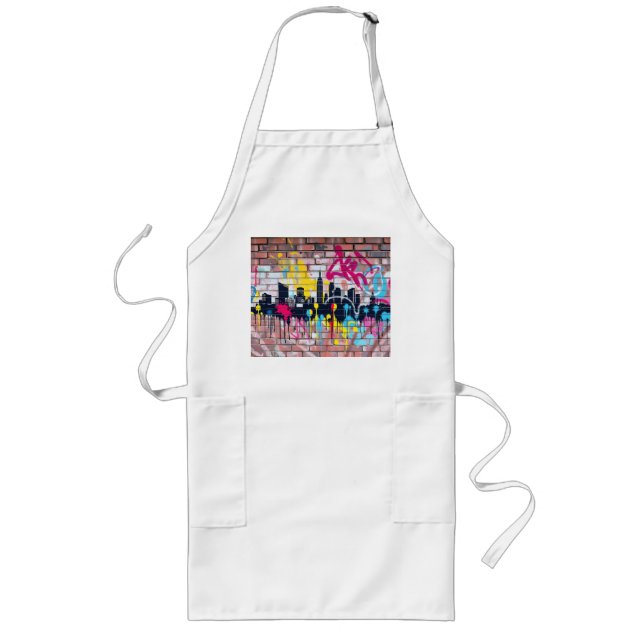 Vibrant Spray-Painted City Skyline Long Apron (Front)