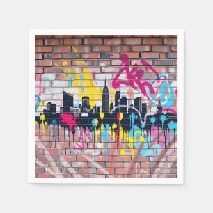 Vibrant Spray-Painted City Skyline Napkin
