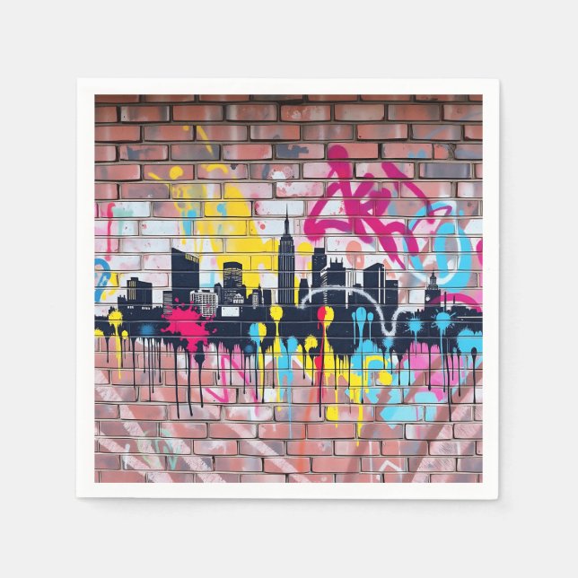 Vibrant Spray-Painted City Skyline Napkin (Front)