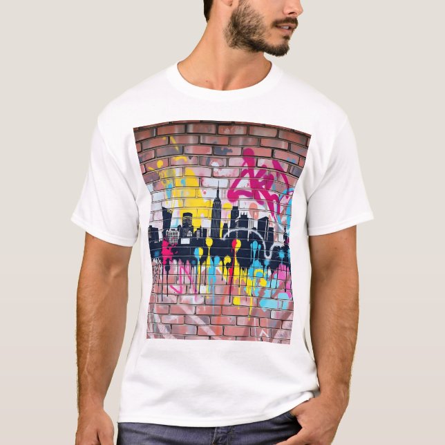 Vibrant Spray-Painted City Skyline T-Shirt (Front)