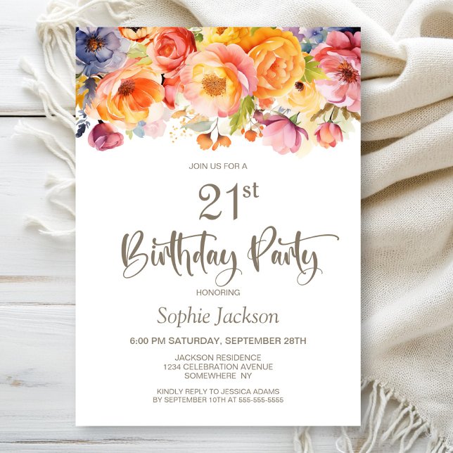 Vibrant Spring Floral 21st Birthday Party Invitation (Creator Uploaded)