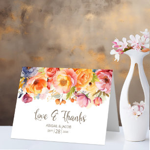 Vibrant Spring Floral Love and Thanks Wedding Thank You Card