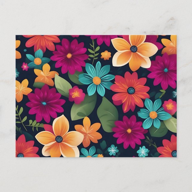 Vibrant Spring Floral Pattern Postcard (Front)
