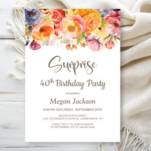 Vibrant Spring Floral Surprise 40th Birthday Party Invitation