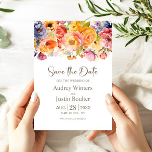 Vibrant Spring Floral Wedding Save the Date Invitation