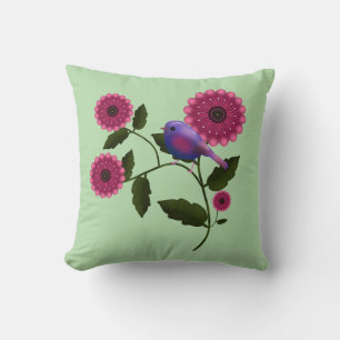 Vibrant Spring Floral with Cute Purple Bird Art Cushion