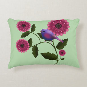 Vibrant Spring Floral with Cute Purple Bird Art Decorative Cushion