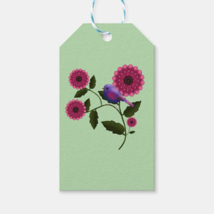 Vibrant Spring Floral with Cute Purple Bird Art Gift Tags