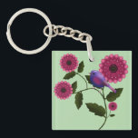Vibrant Spring Floral with Cute Purple Bird Art Key Ring<br><div class="desc">Bring the freshness of the garden into your home with this beautiful Spring illustration. Featuring a chubby purple bird resting on a flowering branch, surrounded by vibrant deep pink blooms and lush green leaves. This cheerful design is perfect for celebrating the season of new beginnings. It looks stunning on tote...</div>