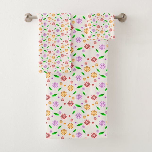 Vibrant Spring Flowers and Leaves  Bath Towel Set (Insitu)