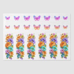 Vibrant Spring Flowers & Butterflies Decoupage Tissue Paper