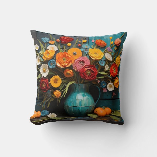 Vibrant Spring Flowers Painting Cushion (Front)