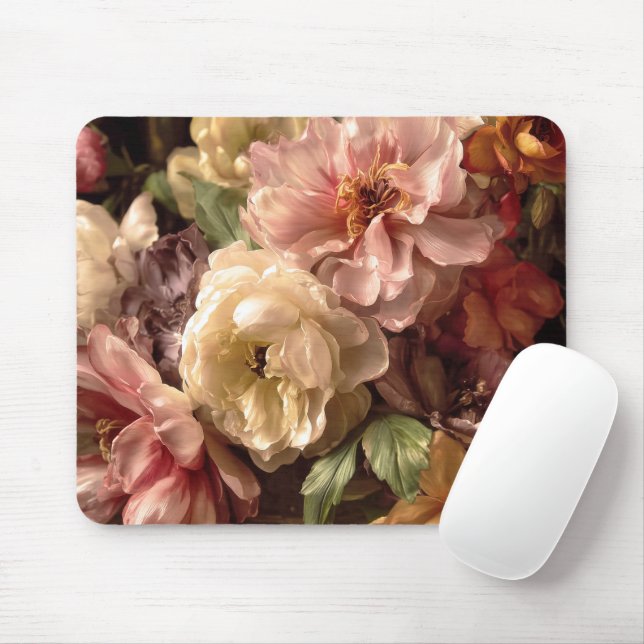 Vibrant Spring Peony Vintage Arrangement Mouse Pad (With Mouse)
