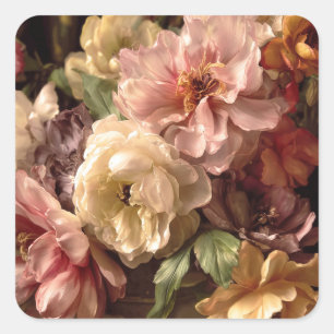 Vibrant Spring Peony Vintage Arrangement Square Sticker