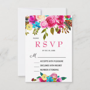 Vibrant Spring Pink Watercolor Floral RSVP card