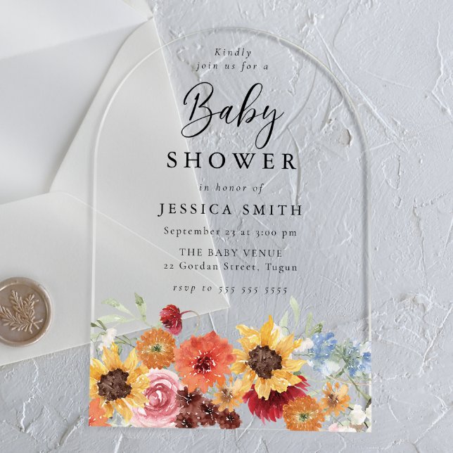 Vibrant Spring Watercolor Floral Baby Shower Acrylic Invitations (Creator Uploaded)