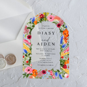 Vibrant Spring Watercolor Wildflowers Wedding Acrylic Invitations