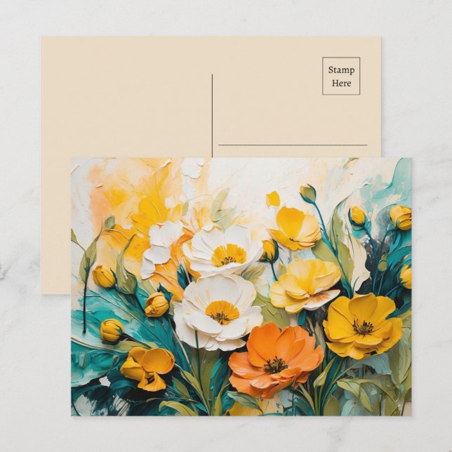 Vibrant Springtime Blossoms Oil Acrylic Postcard (Front/Back)