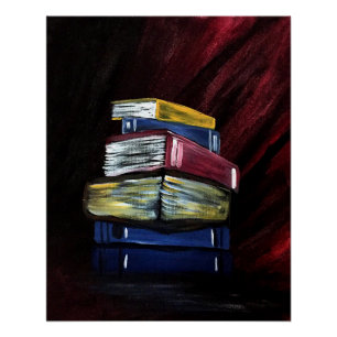 Vibrant Stacked Books Painting Cosy Literary Poster