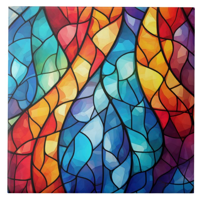 Vibrant Stained Glass Abstract Ceramic Tile (Front)