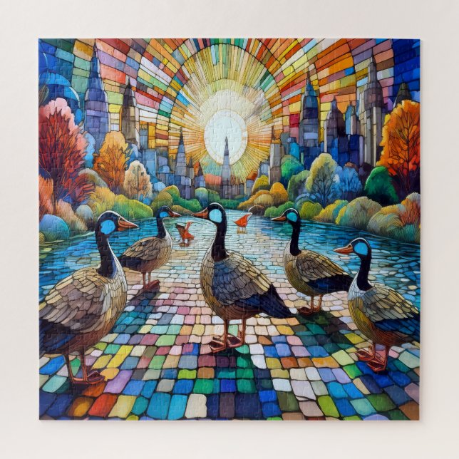 Vibrant Stained Glass Cityscape  Jigsaw Puzzle (Vertical)