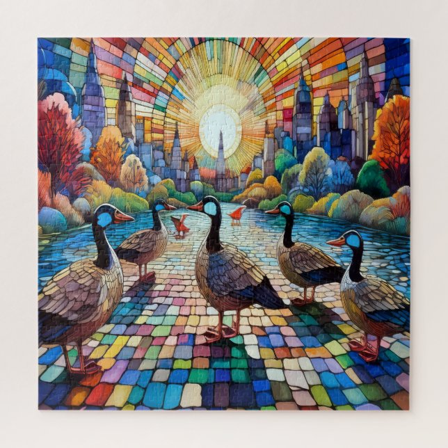 Vibrant Stained Glass Cityscape  Jigsaw Puzzle (Vertical)